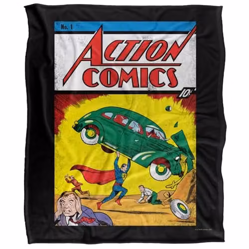 DC Comics Superman Action No. 1 Silky Touch Super Soft Throw Blanket, White and Multicolour, W/D/H: 152 x 127 cm – 1