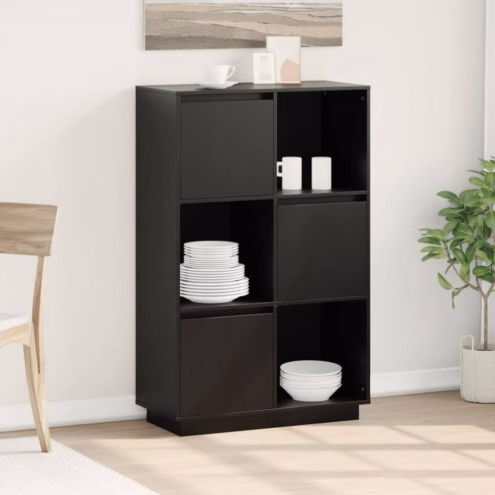 Berkfield Home Black Rustic Solid Wood Pine Highboard W/D/H: 74 x 35 x 117 cm – 2