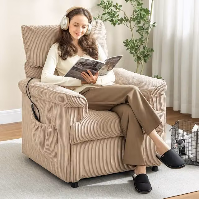 HOMCOM Beige Power Massage Recliner Armchair with Quiet Motor
