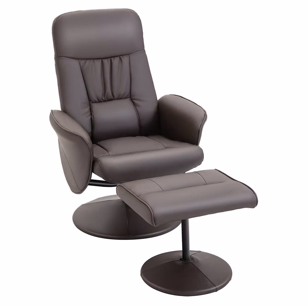 STILVORA Brown Synthetic Leather Recliner Armchair with Ottoman and 360 Degree Swivel Metal Frame – 3