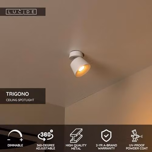 Lucide Trigono Dimmable Adjustable Ceiling Spotlight in White, GU10, Diameter: 10.5 cm – 2