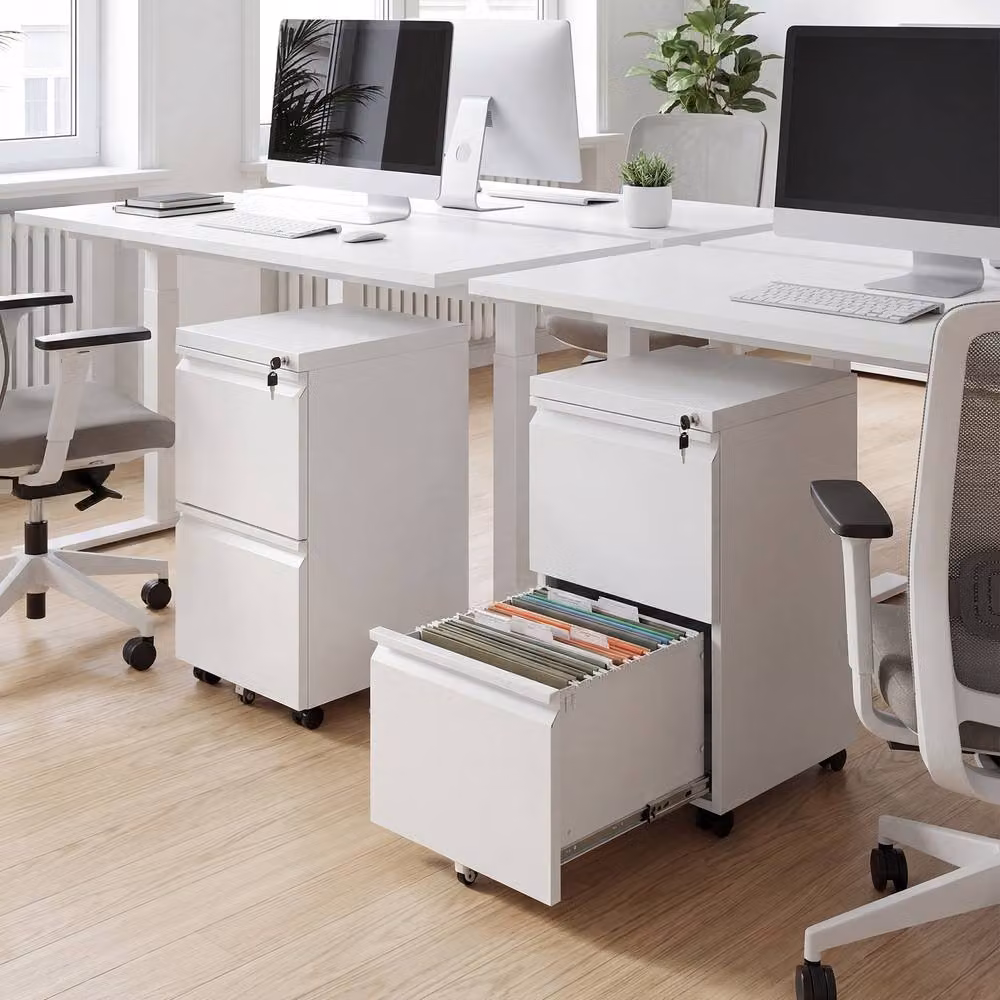 Costway 2-Drawer Mobile Metal Filing Cabinet with Lock and Castors in White – 3
