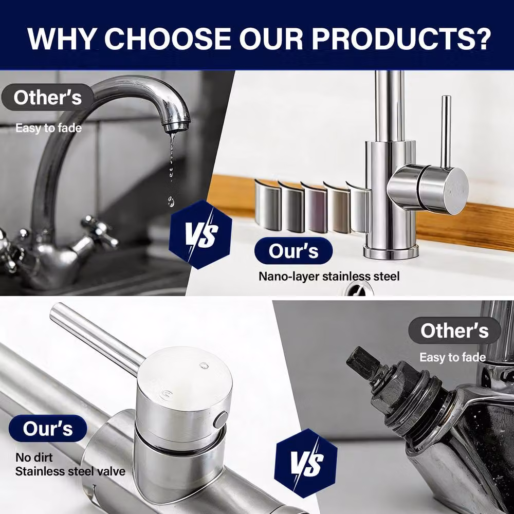 INMTFEI Stainless Steel Kitchen Sink Tap with Dual Spray and Pull Out Spout in Silver – 5