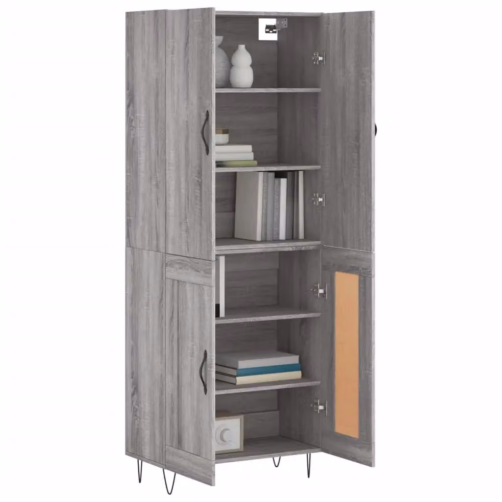 Berkfield Home Grey Modern Highboard with Hinged Doors and Internal Shelves, W/D/H: 69.5 x 34 x 180 cm – 2
