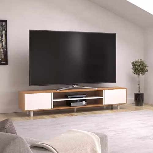 AVF Large White Wood TV Cabinet with Adjustable Soundbar Shelf, W: 200 cm – 3
