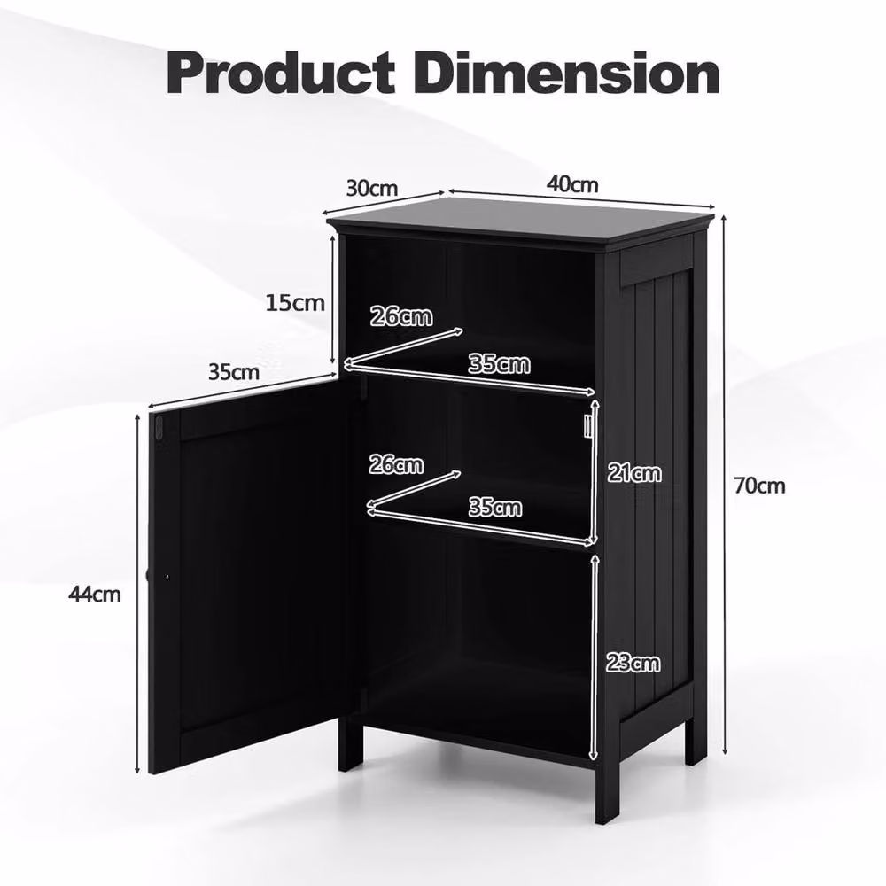 VOGREX Black Modern Freestanding Bathroom Floor Cabinet with Hinged Door and Internal Shelves – 2
