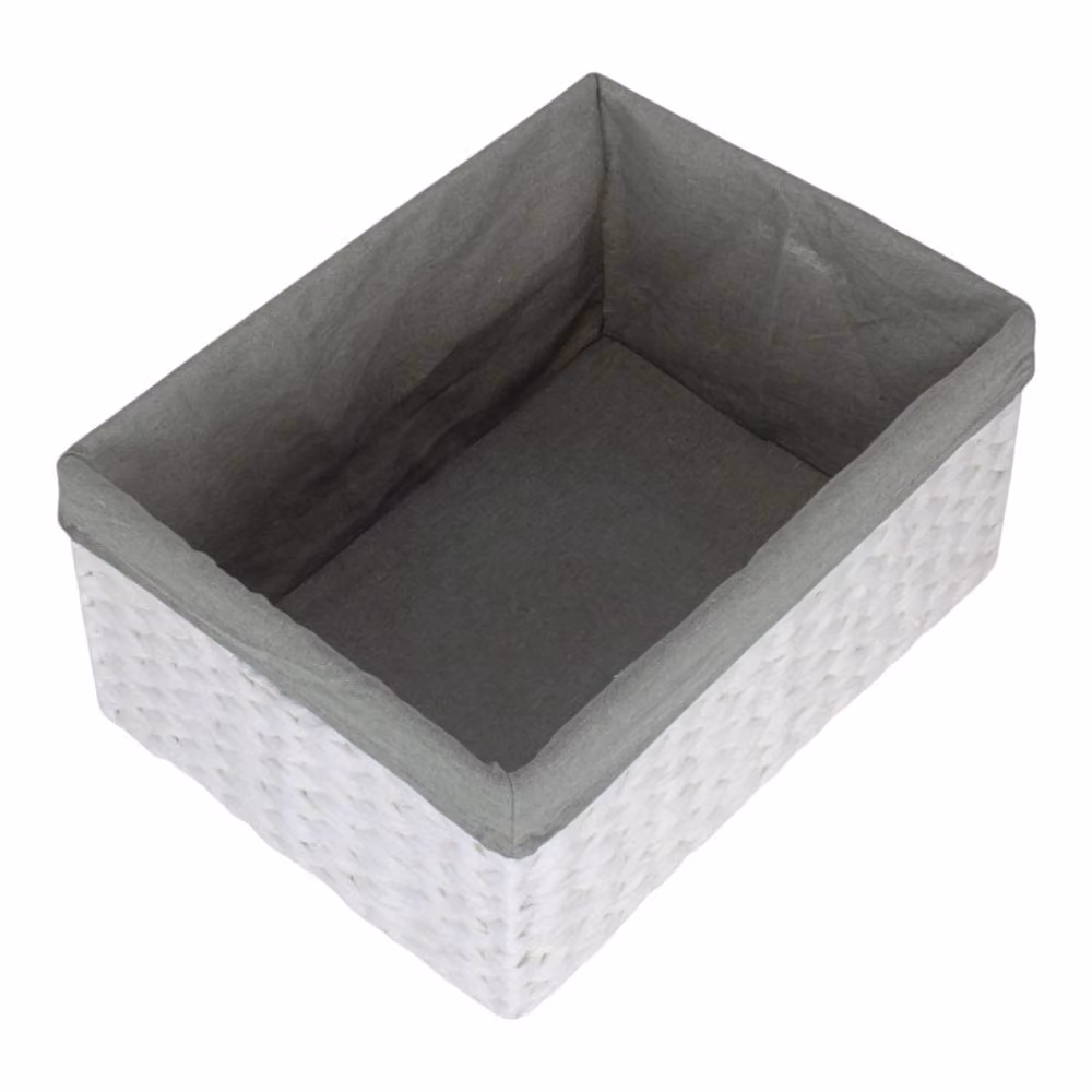 Red Hamper Rectangular White Paper Rope Storage Basket with Grey Cotton Lining, Large (W: 45.0 cm, D: 23.0 cm, H: 47.0 cm) – 2
