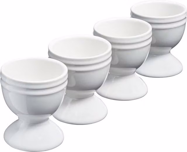Cooks Professional Set of 4 White Ceramic Stoneware Egg Cups, Dishwasher and Microwave Safe