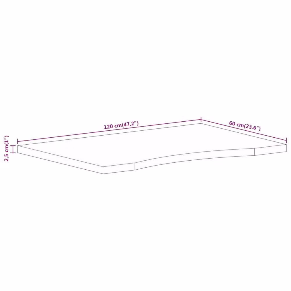 Berkfield Home Solid Wood Rough Mango Desk Top with Curve, Brown, W: 120 cm, D: 60 cm, H: 2.5 cm – 2