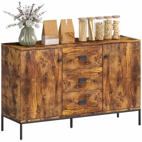 HOMCOM Rustic Brown Sideboard and Kitchen Cabinet, W: 120 cm, D: 39.5 cm, H: 77 cm