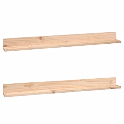 vidaXL Set of 2 Wall-Mounted Straight Shelves in Brown Solid Pine, W: 110 cm, D: 11 cm, H: 9 cm