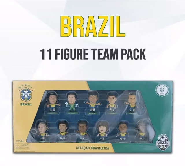 SoccerStarz Brazil Team Pack with 11 Mini Character Figures in Yellow and Green