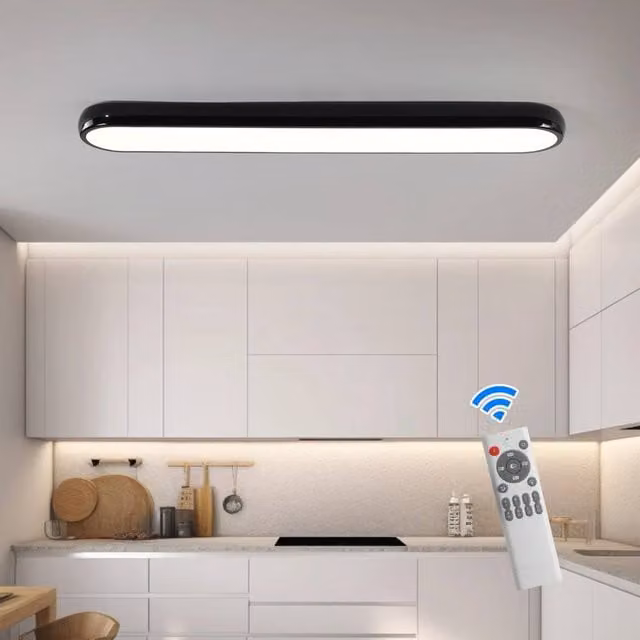 NIVOR Modern Acrylic Linear LED Dimmable Flush Mount Ceiling Light with Remote Control in Black