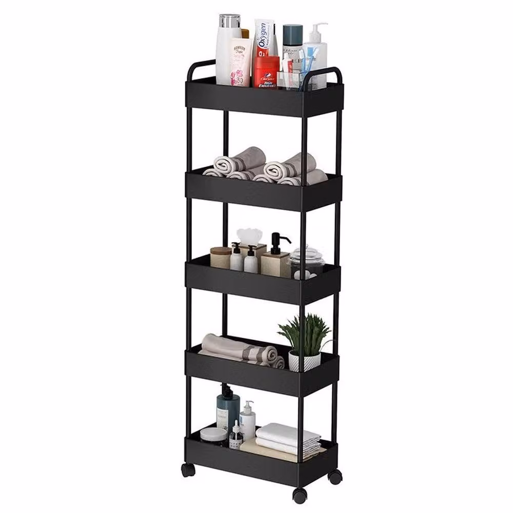 VOGREX 5 Tier Slim Rolling Kitchen Trolley Storage Rack Cart in Black – 4