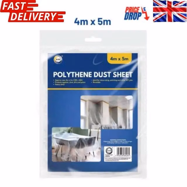 Bedsland Heavy Duty Polythene Dust Sheet Clear Plastic Film Cover