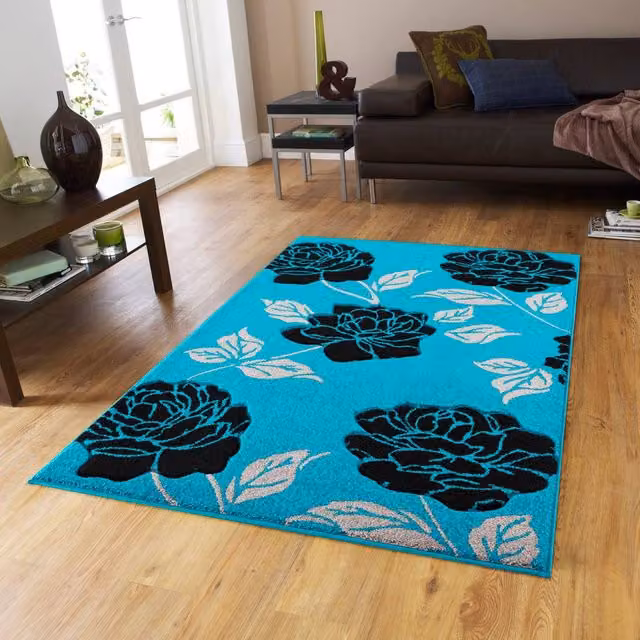 Smart Living Floriana Modern Hand Carved Area Rug in Petrol and Multicolour, W: 60 cm, L: 220 cm – 1
