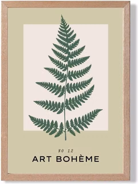 ARTZE Fern Flower Market Simplicity Framed Print in Green and Beige with Oak Frame, A3