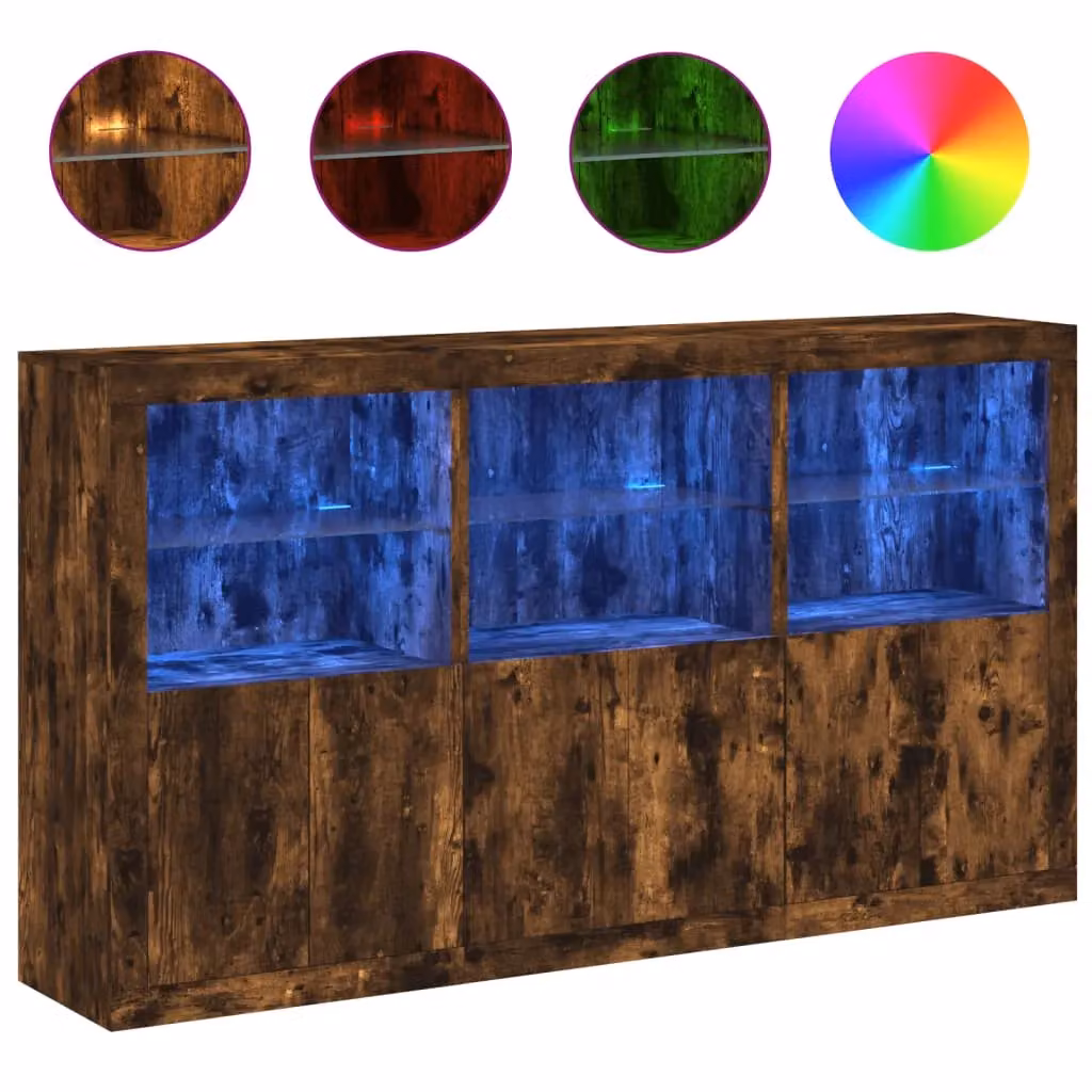 Berkfield Home Modern Smoked Oak Sideboard with Integrated LED Lights, Brown, W: 181.5 cm, D: 37 cm, H: 100 cm – 2