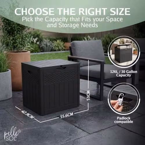 Pelle & Sol 126L Black Plastic Outdoor Storage Box with Castors and Lock for Garden, Balcony or Terrace Organisation – 3