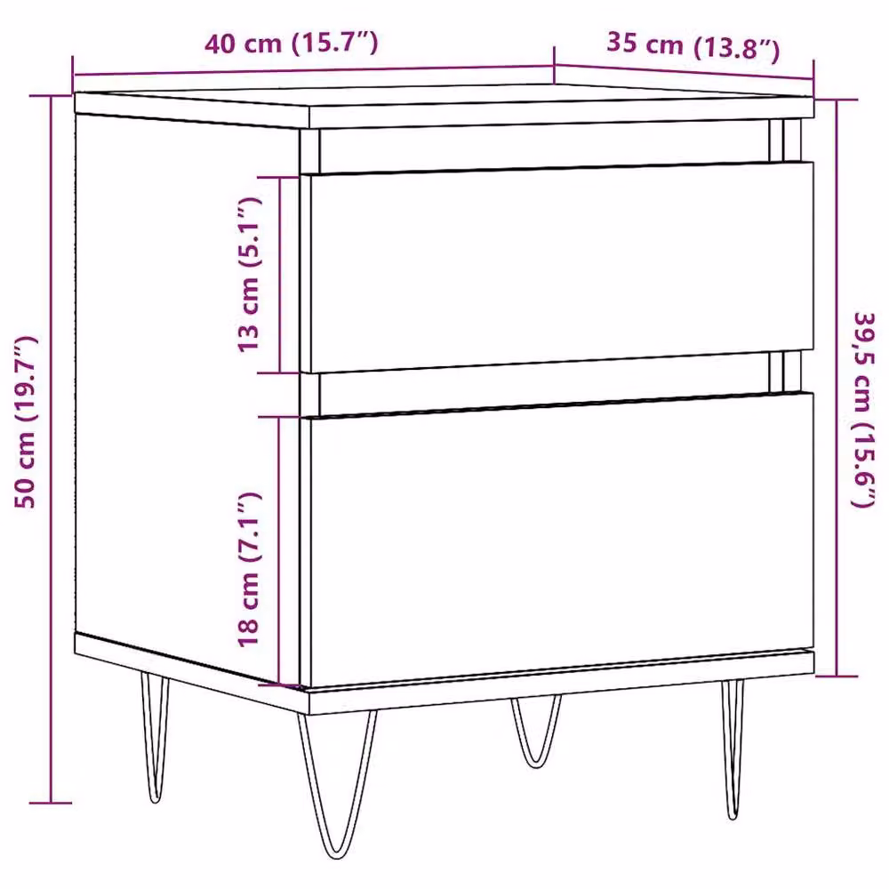 Berkfield Home Modern Bedside Cabinet in Brown, W/D/H: 40 x 35 x 50 cm – 6