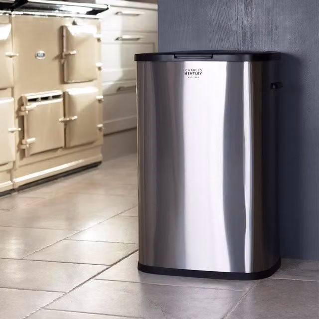 Charles Bentley 55L Stainless Steel Touch Kitchen Bin in Silver, H 62.5 x W 42.5 x D 28.5 cm – 1