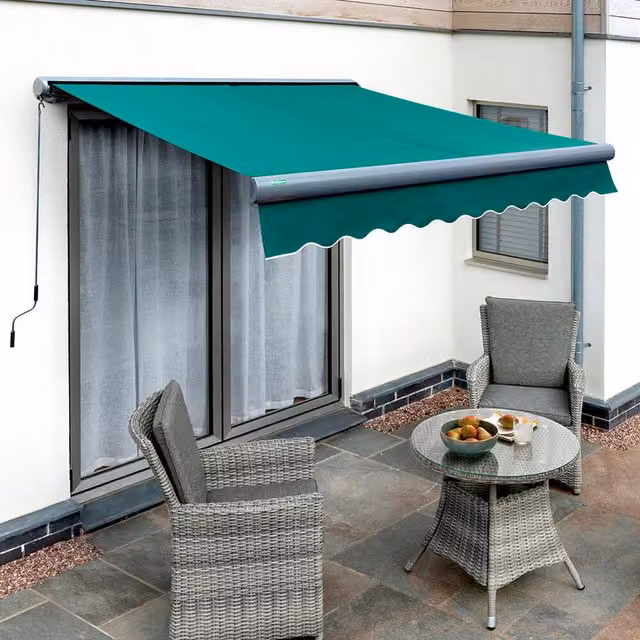 Primrose Manual Full Cassette Aluminium Awning in Anthracite and Green