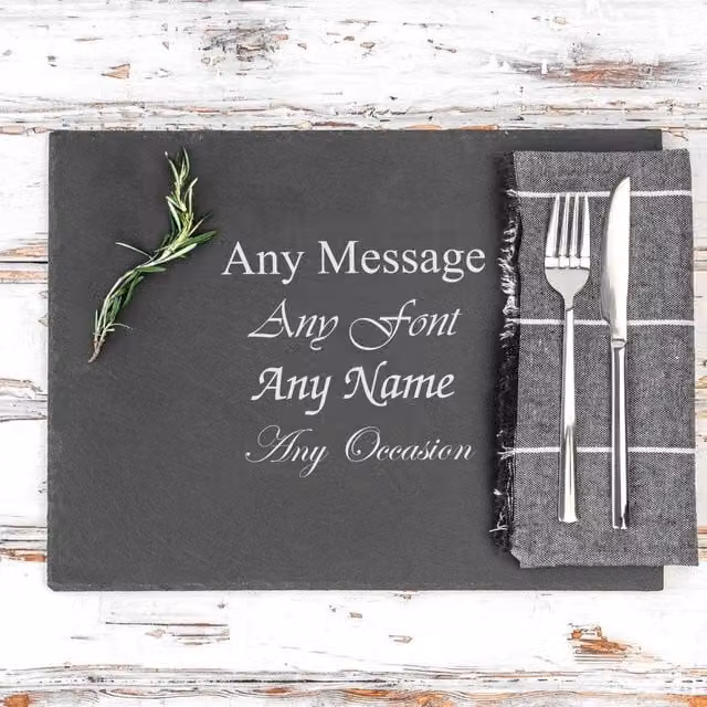 Uniqueful Personalised Engraved Rectangular Natural Slate Serving Platter in Black