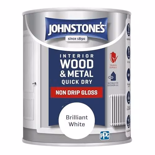 Johnstone's Quick Dry and Non Drip Gloss Paint for Wood and Metal, Brilliant White, 750ml