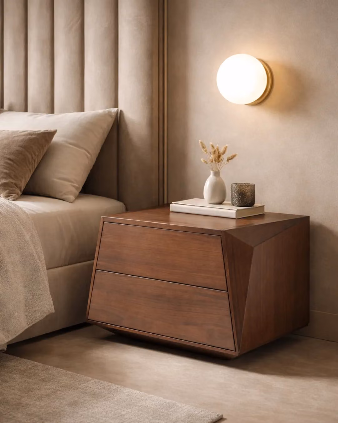 Tommy Franks Modern Walnut Wood Bedside Table in Brown