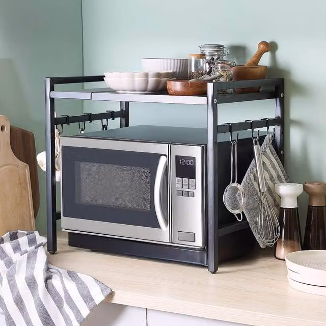 Basilico Expandable Microwave Shelf with Adjustable Carbon Steel Frame in Black – 1