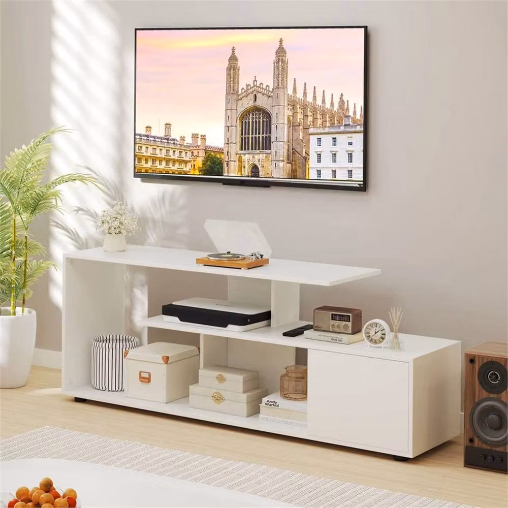 SPETLEK 3-Tier Media Console Table TV Stand in White – 3