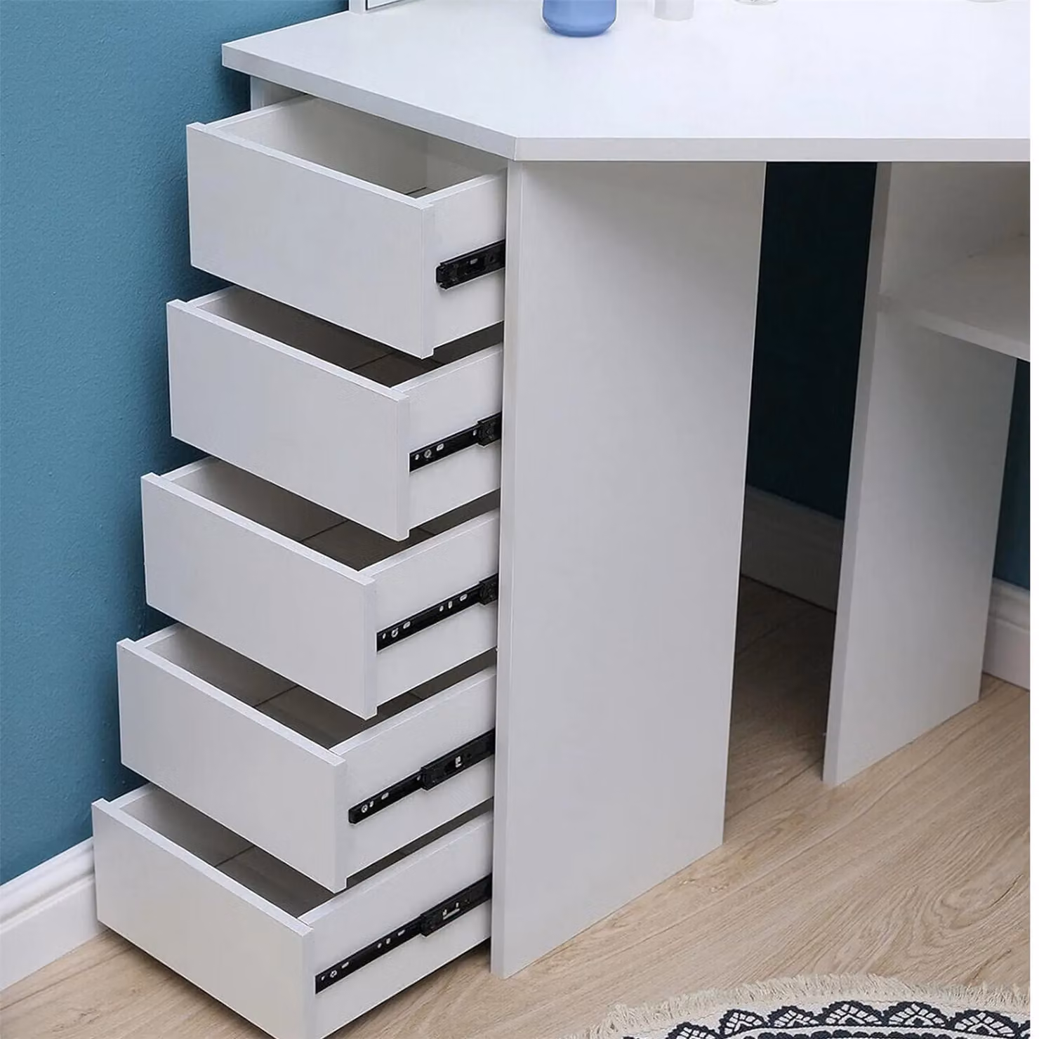 KOSY KOALA White Corner Dressing Table with LED Mirror and Stool Makeup Vanity Set – 5