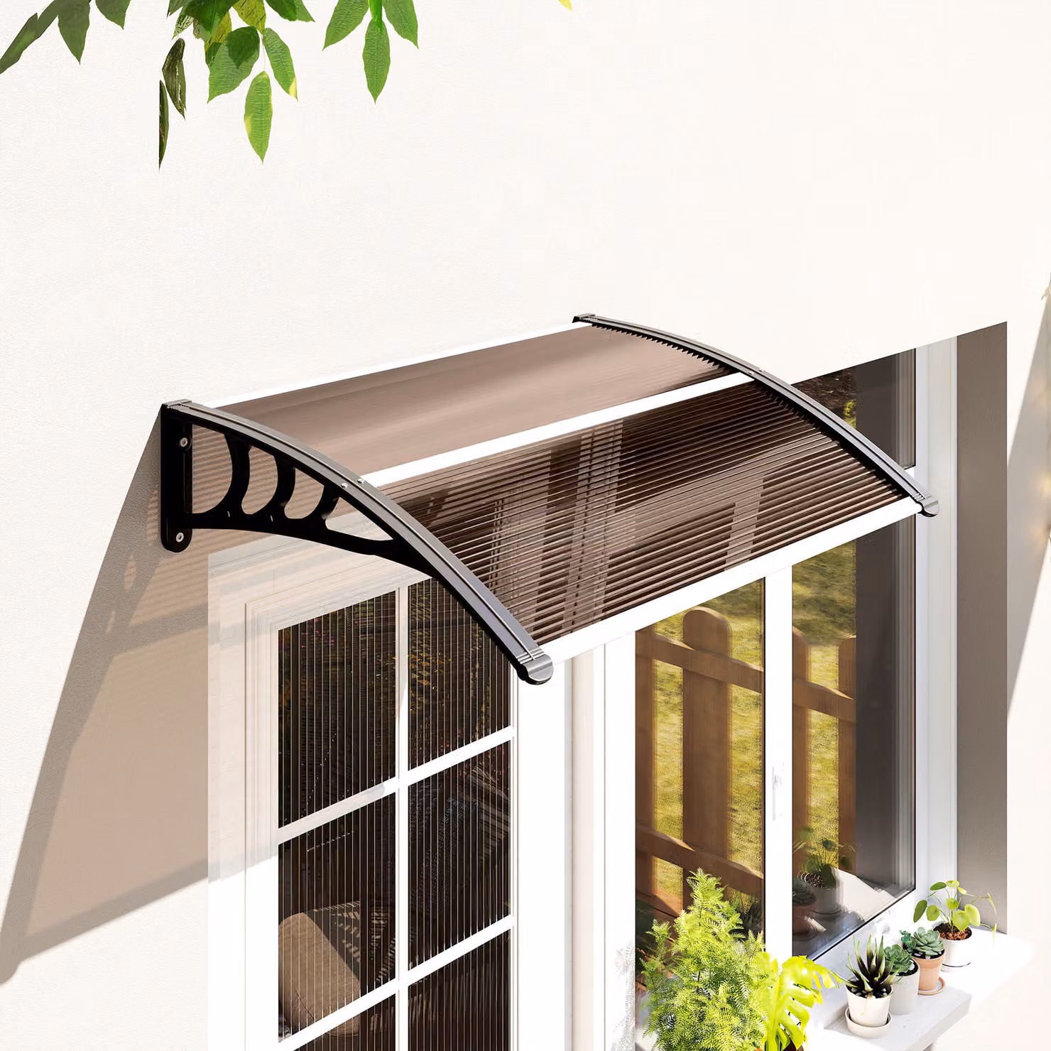 Outsunny Waterproof Curved Window and Door Canopy with Aluminium Frame and Rigid Polycarbonate Fixed Outdoor Awning – 2
