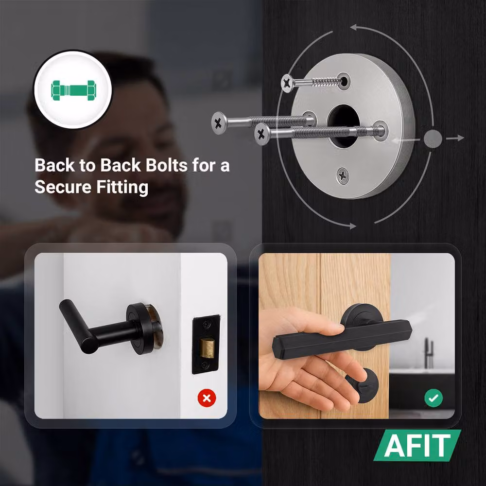 AFIT Matt Black Aluminium Fire Door Handle and Bathroom Lock Set with Hinges – 3