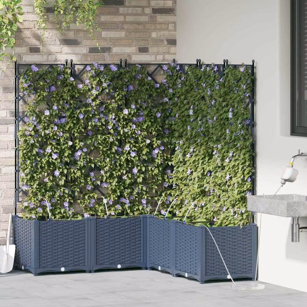 Berkfield Home Garden Planters with Water Irrigation System, 4 Piece Set in Grey Metal and Stainless Steel – 3