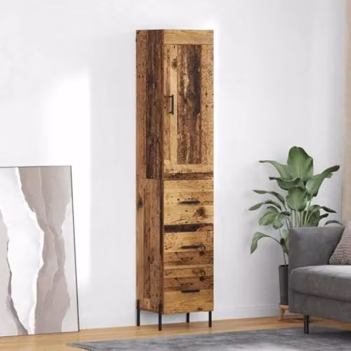 vidaXL Modern Highboard in Old Wood Brown with 3 Drawers and Shelves, H 180 x W 34.5 x D 34 cm – 2
