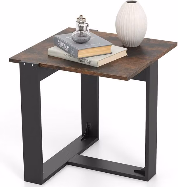 Gymax Industrial Square Side Table with T-Shaped Metal Base in Brown – 1