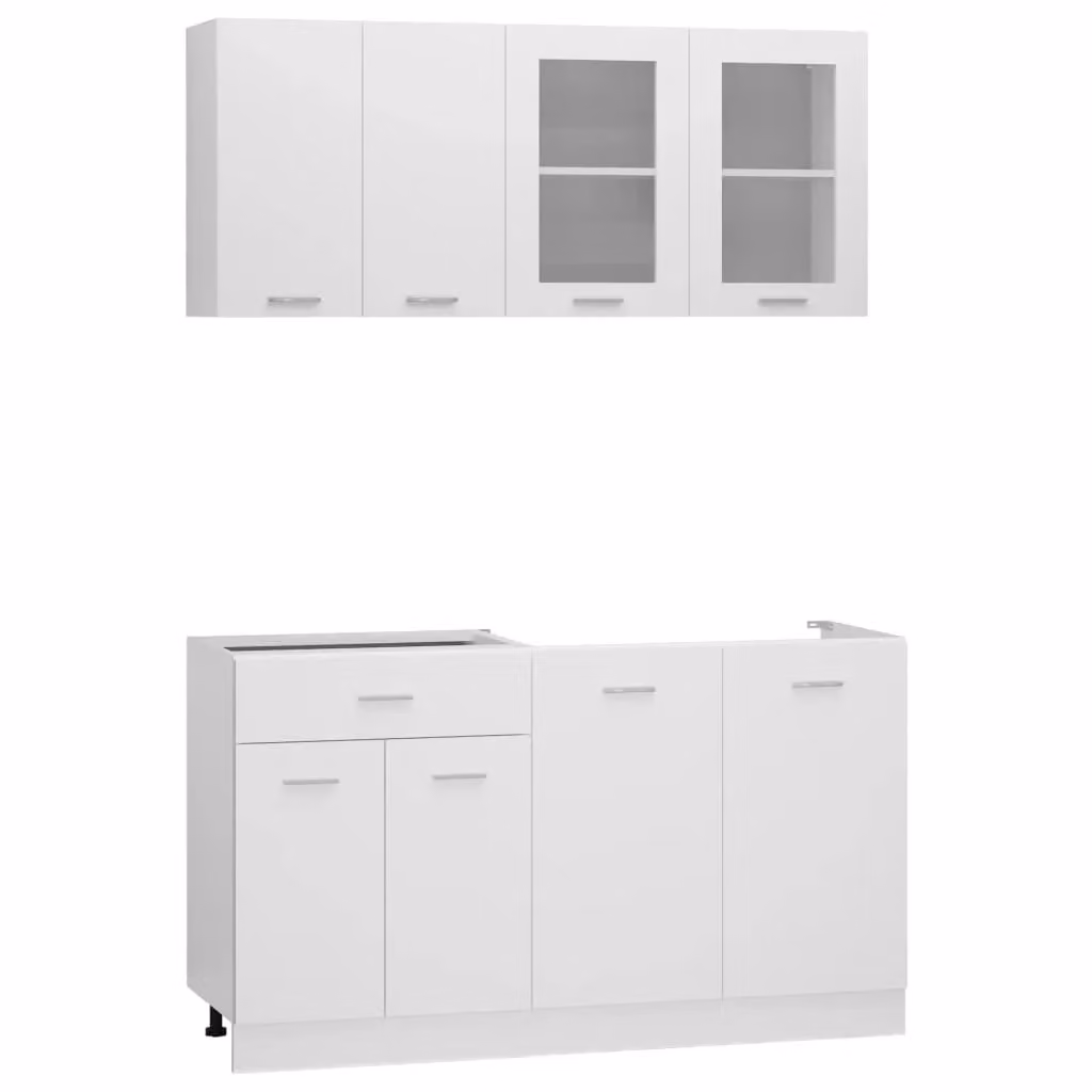 Berkfield Home 4 Piece Modern White Matt Engineered Wood Freestanding Kitchen Cabinet Set – 2