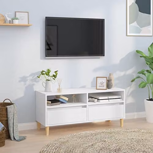 vidaXL Classic White TV Cabinet in Engineered Wood, W: 100 cm, D: 34.5 cm, H: 44.5 cm – 2