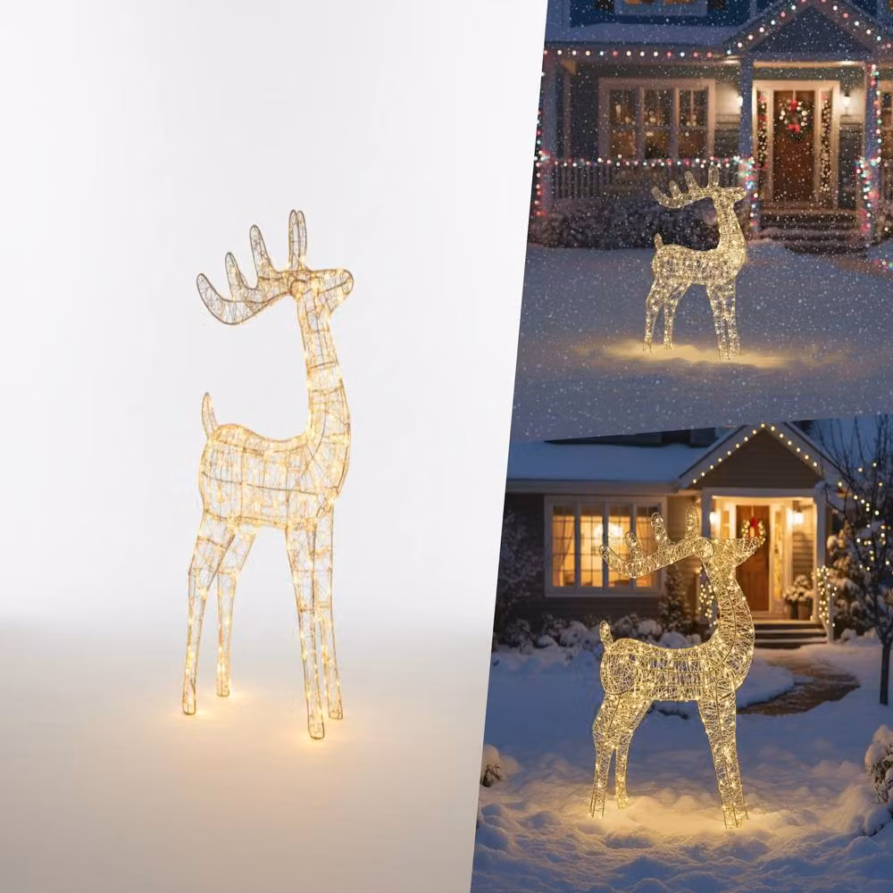 Pegdev Silver Metal Outdoor Deer Christmas Decoration with 450 Warm White LEDs, Height: 78 cm – 3