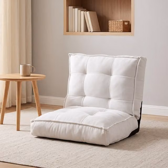 COSTWAY Foldable Padded Recliner Chair with Metal Frame in White