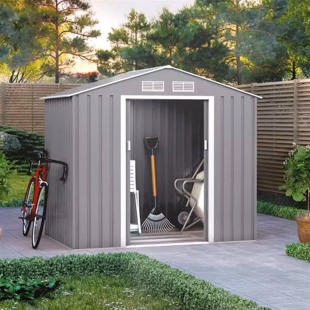 BillyOh Ranger Apex Metal Shed with Foundation Kit in Grey, W: 195 cm, D: 117 cm, H: 228 cm