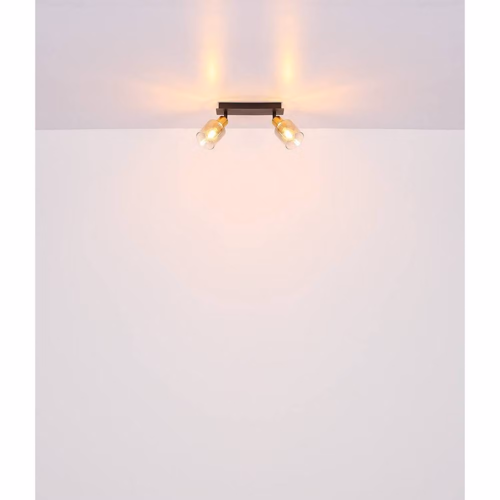 Netlighting Hollsy Twin Ceiling Spotlight in Matt Black and Gold with Smoke Glass Shades, 2x E14 – 3