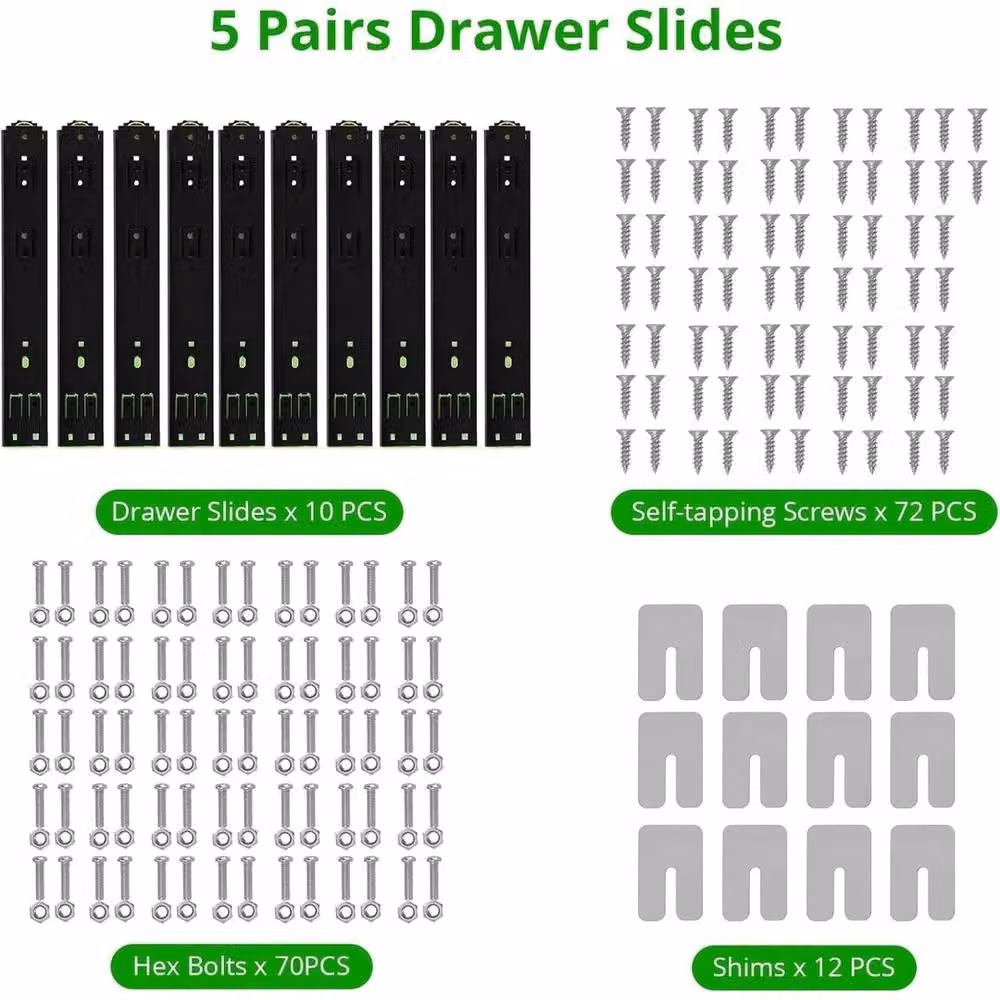 VOGREX 5 Pairs of Black Side Mount Ball Bearing Cabinet Drawer Runners – 2