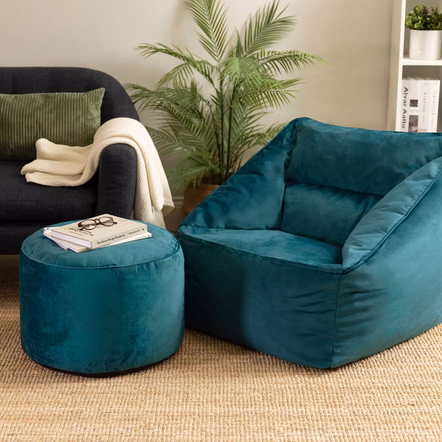 ICON Natalia Velvet Adult Bean Bag Armchair and Pouffe in Petrol Pink – 3