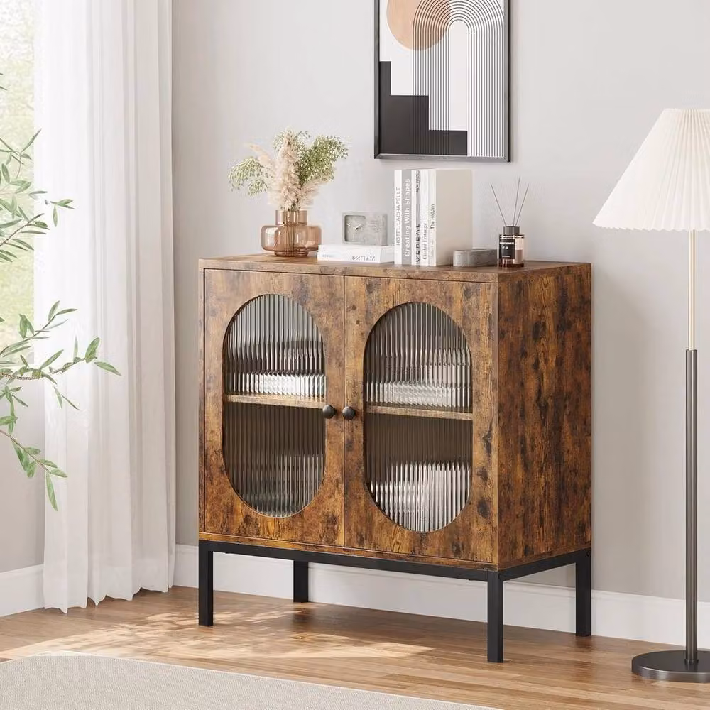 VOGREX Brown Boho Rattan and Wood Freestanding Sideboard Storage Cabinet for Kitchens – 2