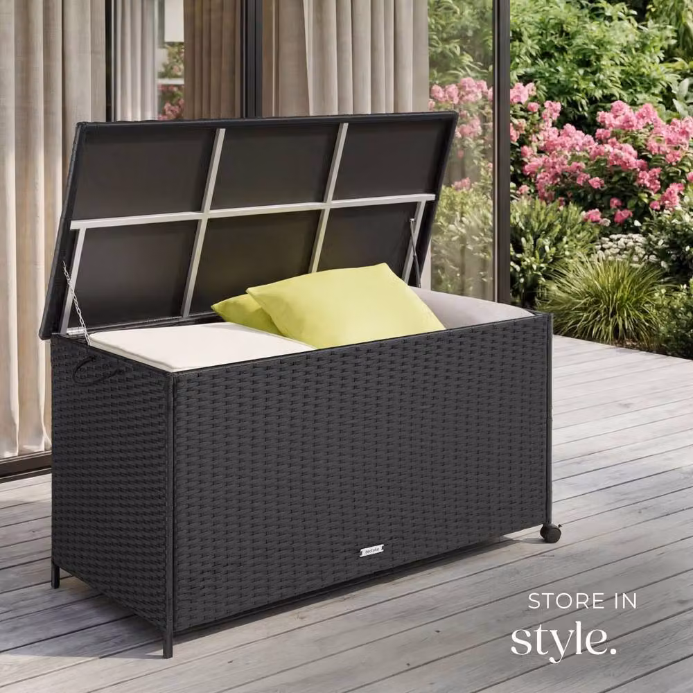 tectake Kuusamo Large Rattan Storage Box with Aluminium Frame and Castors in Black – 7