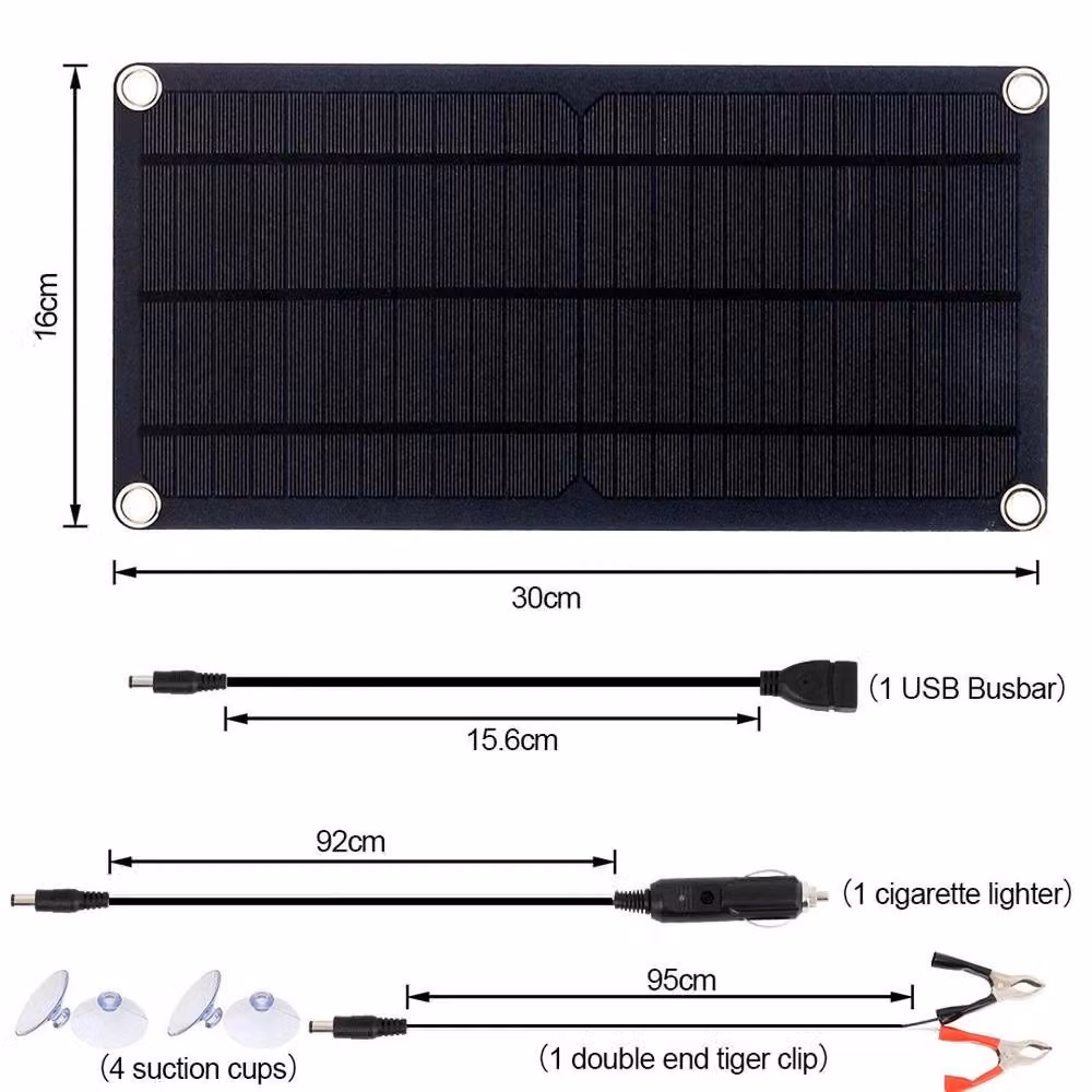 FLAVORA 30W 12V Portable Solar Panel Trickle Charger Kit, Black, W: 1000 cm, H: 52 cm – 2