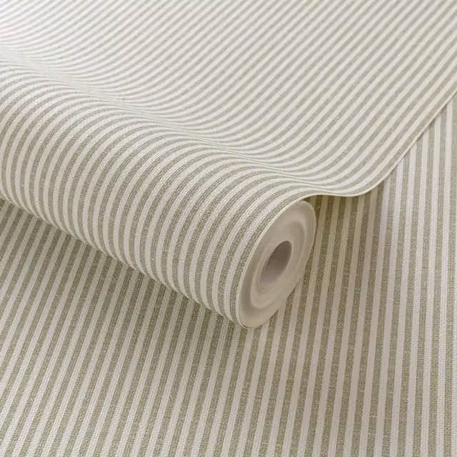 Grandeco Green Pinstripe Striped Textured Nursery Wallpaper
