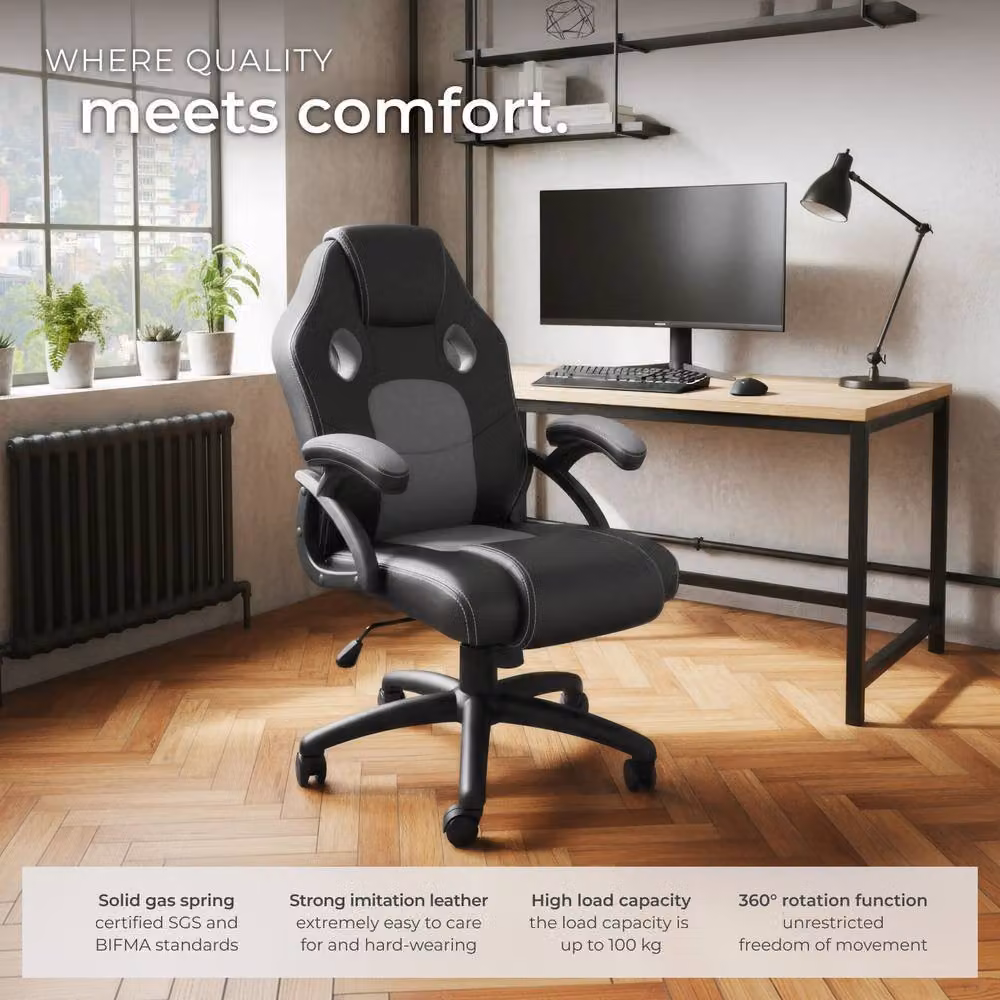 tectake Mike Gaming Chair in Black with Synthetic Leather and Fabric Finish – 8